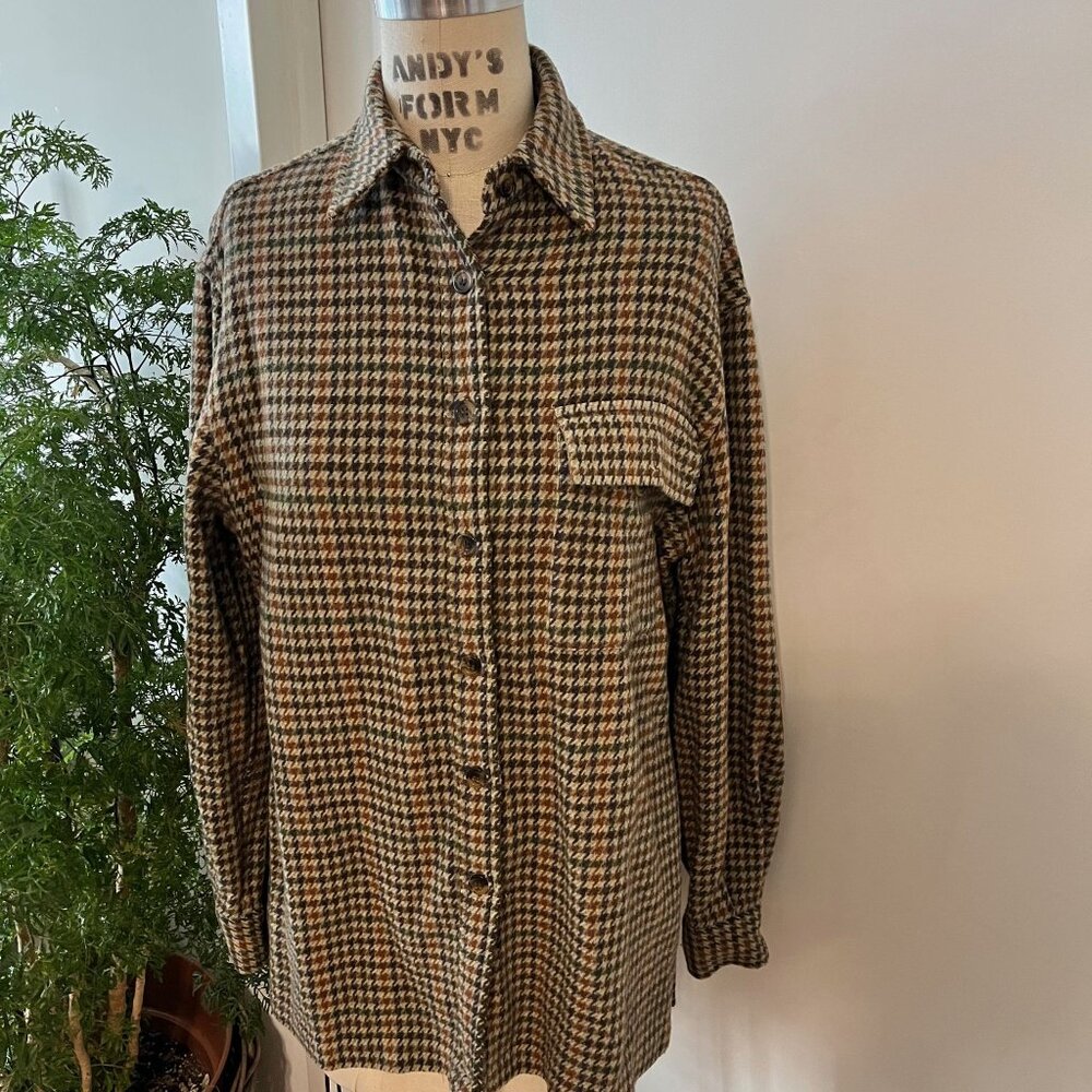 Vintage Evan Picone Houndstooth Oversized  Wool Blend Shirt Size Small